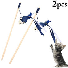 2pcs 40cm Pet Cat Teaser Toys Feather Linen Wand Cat Catcher Teaser Stick Cat Interactive Toys Wood Rod Mouse Toy With Mini Bell 2024 - buy cheap