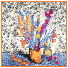 Bufanda cuadrada de diseño de pintura al óleo de Van Gogh para mujer, chal de Sarga de seda de marca de lujo, 130cm, 2021 2024 - compra barato
