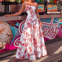 Женское платье-макси на бретелях-спагетти с цветочным принтом, сексуальный длинный сарафан без рукавов в стиле бохо 2024 - купить недорого
