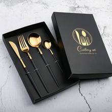 Stainless steel tableware set Portuguese golden steak knife, fork and spoon 4 piece western tableware gift set 2024 - buy cheap