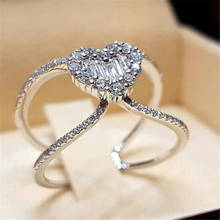 Нежное женское кольцо в форме сердца с кристаллами серебряного цвета, женские обручальные кольца, подарок на день Святого Валентина 2024 - купить недорого
