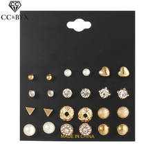 CC Stud Earring For Women 12pcs sets Stainless Steel Earrings Ball Beads Heart Shape Simple Crystal Bijoux Dropshipping YH175 2024 - buy cheap