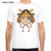 Camiseta japonesa masculina neko samurai, camiseta para homens, com manga curta, estampa de gato, casual, folgada, verão 2024 - compre barato