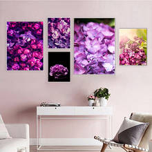 Pintura de tela plantas roxo estilo nórdico, pintura de folhas e impressões, imagens de parede grandes, decoração 2024 - compre barato