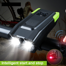 Juego de luces delanteras de inducción para bicicleta, faro inteligente recargable por USB con bocina, linterna LED de 2000 lúmenes, 4000mAh 2024 - compra barato