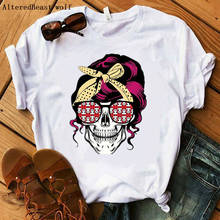 Women Skull Mama Bandana T-shirt Fashion Mom Skull Panda Glasses printed Cute Tshirt Female Cartoon Short Sleeve Funny T Shirt 2024 - buy cheap