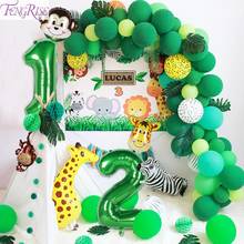 FENGRISE Green Number Foil Balloons Safari Jungle Party Decor 1st Birthday Party Decoraions Kids Wild one Year Birthday boy 2024 - buy cheap