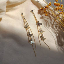 Duplo nova moda feminina jóias brincos de borboleta longo borlas eardrop temperamento feminino pingente brincos presente da menina 2024 - compre barato