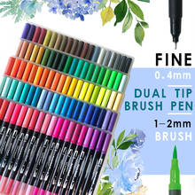 Fineliner canetas de ponta dupla, canetas marcadoras de arte pen12/24/36/48 /100 cores, aquarela para desenho, pintura, caligrafia, suprimentos de arte 2024 - compre barato