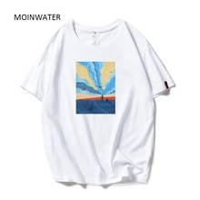 MOINWATER-camisetas informales con estampado abstracto para mujer, camisas blancas 100% de algodón, camiseta negra de manga corta para mujer, MT1981 2024 - compra barato