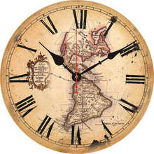 Часы 12 дюймов в ретро-стиле, винтажные тихие настенные круглые часы с картой во французском стиле, в тосканском стиле, не Тихая карта 2024 - купить недорого