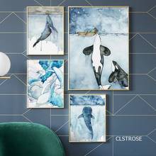 Скандинавский современный стиль прекрасный натуральный синий Дельфин плакаты холст картины для гостиной спальни декоративная живопись без рамы 2024 - купить недорого