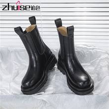 Novo de luxo botas chelsea botas de couro das mulheres outono e inverno sapatos plataforma cavalier botas altas sapatos senhoras tornozelo bota goth 2024 - compre barato