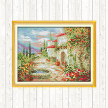 Conjunto de pintura de paisagem impressa para jardim, conjunto de bordado de tela impressa dmc faça você mesmo bordado 14ct 11ct 2024 - compre barato