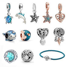 925 sterling silver woman jewelry ocean series narwhal charm starfish ocean waves & fish beads fit Pandora bracelet DIY pendant 2024 - buy cheap