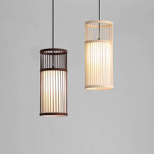 Японский светодиодный подвесной светильник ручной вязки из бамбука, домашняя E27 столовая, дерево, подвесное освещение для кухни 2024 - купить недорого