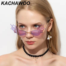 Kachawoo vintage sunglasses cat eye red yellow green rimless sun glasses for women fire shape gold party gifts 2020 hot sale 2024 - buy cheap