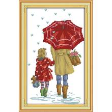 Pintura mãe e filha guarda-chuva estampa em ponto cruz padrão bordado tradicional 11ct 14ct bordado decoração de casa pintura 2024 - compre barato