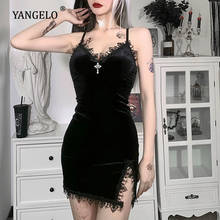 Gothic Dark Cross Black Mini Dress Vintage Sexy Spaghetti Strap High Waist Slit Dresses Goth Party Club Women Dress 2024 - buy cheap