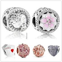 Authentic 925 Sterling Silver Rose Gold Pink Pave Daisy Flower With Crystal Charm Beads Fit Pandora Bracelet & Necklace Jewelry 2024 - buy cheap