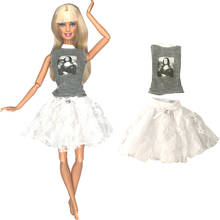 NK-vestido de muñeca a la moda, camisa con patrón bonito, falda de encaje blanco, ropa informal, accesorios para muñeca Barbie, juguete para niña DZ, 1 Uds. 2024 - compra barato
