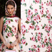 Romantic Rose Flower Printed Imitate Silk Satin Fabric For Woman Girl Summer Dress Pajamas Blouse DIY Cloth Sewing 2024 - buy cheap