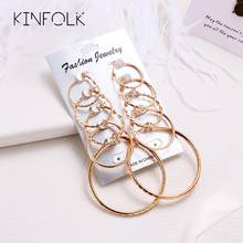 KINFOLK Trendy Big Gold Hopp Earrings For Women Gold Bohemian Earring Hoops Fashion Korean Women Earings Set Jewelry 2020 2024 - buy cheap