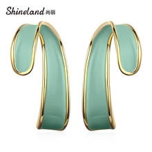 Shineland New Charm Fashion Green Enamel Geometric Stud Earrings Vintage Zinc Alloy Brincos Women Party Jewelry Bijoux Gift 2024 - buy cheap