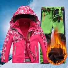 Детский зимний лыжный костюм, ветрозащитная водонепроницаемая детская теплая флисовая лыжная куртка и штаны, комплект для мальчиков и девочек, куртка для сноуборда и снега CYF745 2024 - купить недорого