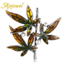 Ajojewel Vintage Enamel Leaf Collar Brooch Leaves Pins Brooches For Women Suit Costume Jewelry Simulated Pearl Broche 2024 - buy cheap