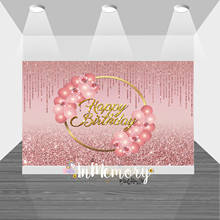 Glitter rosa ouro rosa cenário de feliz aniversário, rosa shinybirthday fundo para meninas balões anel de ouro para mulheres adereços de faixa de aniversário 2024 - compre barato