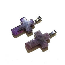Collar con colgante de cuarzo púrpura en forma de cruz, amuleto de piedra Natural curativa de Reiki, joyería artesanal, tamaño de regalo de 18x25mm, 1 unidad 2024 - compra barato
