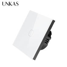 UNKAS 1 банда 1 способ сенсорный выключатель 220 В стандарт ЕС настенный светильник сенсорный экран переключатель Кристалл Стекло Светодиодная панель сенсорный выключатель 2024 - купить недорого
