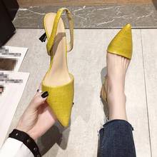 2020 Spring Summer Leather Pumps Shoes Women Shallow Mouth Pointed Toe Slip On Sandals High Heels Casual Daily Heels 2024 - buy cheap