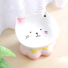 New Cartoon Ceramic Cat Bowl Cat Food Bowls Oblique Water Bowl Protection Cervical Small Dog Feeder Pet Rice Bowls Pet Supplies 2024 - buy cheap