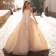 Adoly Mey Elegant Scoop Neck Lace Up A-Line Wedding Dresses 2020 Elegant 3/4 Sleeves Appliques Court Train Princess Bridal Gown 2024 - buy cheap
