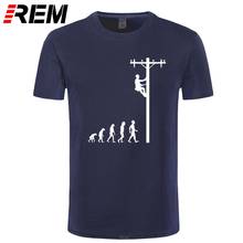 REM Human Evolution Of Lineman T Shirt Birthday Gift For Electrician Dad Father Husband O-Neck Short Sleeve Cotton Men's 2024 - buy cheap