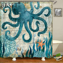 Cortina de ducha de Vida Marina, decoración de baño, monstruo Octopus en el fondo del mar, impermeable, de varios tamaños 2024 - compra barato