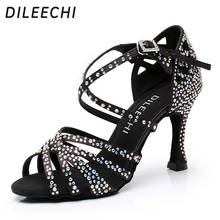 DILEECHI women shoes Party shoes latin dance shoes black shoes for women salsa dance shoes skin satin cuban heel 9cm soft sole 2024 - buy cheap