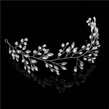 Diadema de Tiara de boda enredadera para el cabello, accesorios para el cabello para dama de honor, perlas de cristal y diamantes de imitación transparentes hechos a mano 2024 - compra barato