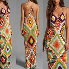 2020 New handmade knitted beach party maxi dress cover up sexy women colorful backless bikini swimwear bathing suit Cover-up 2024 - buy cheap