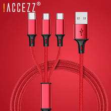 ! ACCEZZ Универсальный 3 в 1 нейлоновые кабели для зарядки 8 Pin для iPhone 7 8 6 s Plus X Micro USB Type-C для Xiaomi 6 Samsung зарядный кабель 2024 - купить недорого