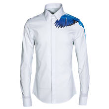 Minlgu10 camisa masculina de luxo, com estampa de pássaros voadores, casual, de manga comprida, camisa slim fit, plus size 4xl, camisas masculinas 2024 - compre barato