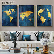 Abstract Navy Blue Map Canvas Painting Golden Posters Prints Big Size Wall Art Pictures for Living Room Fashion Tableaux Decor 2024 - buy cheap