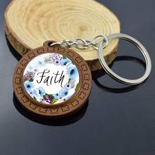 Faith Wooden Keychain Bible Verse Key Chain Inspirational Jewelry Believe Walk In Love Glass Cabochon Key Rings Christian Gift 2024 - buy cheap