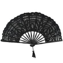 Abanico de mano plegable de encaje de algodón hecho a mano para decoración de fiesta, Boda nupcial, color negro 2024 - compra barato