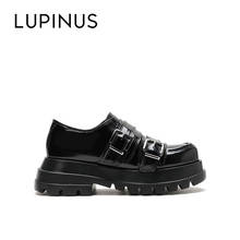 Lupinus mocassins femininos de couro, plataforma dupla com fivela, novo estilo punk para mulheres, sapato plataforma baixo, bico arredondado, 2021 2024 - compre barato