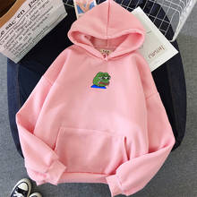 Sad Tearing Frog Print Hoodies Women Graphic Funny Hooded Sweatshirts Harajuku Hip Hop Hoodie Female Casual Hoodies Streetwear 2024 - buy cheap