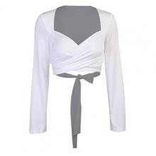 Women Sexy Autumn Wrap Deep V Neck Bandage Blouse Long Sleeve Crop Top T-shirt 2024 - buy cheap