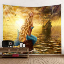 Cartoon oil painting mermaid tapestry scene decoration background wall decoration hanging cloth super large size optional 2024 - compre barato